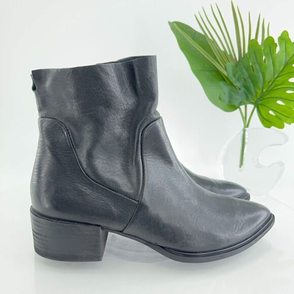 Paul Green Women Trey Boot Size 8 Block Heel Pointed Bootie Black Leather Zip Up - Picture 3 of 16